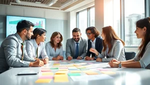 Business professionals discussing strategies during a collaborative meeting