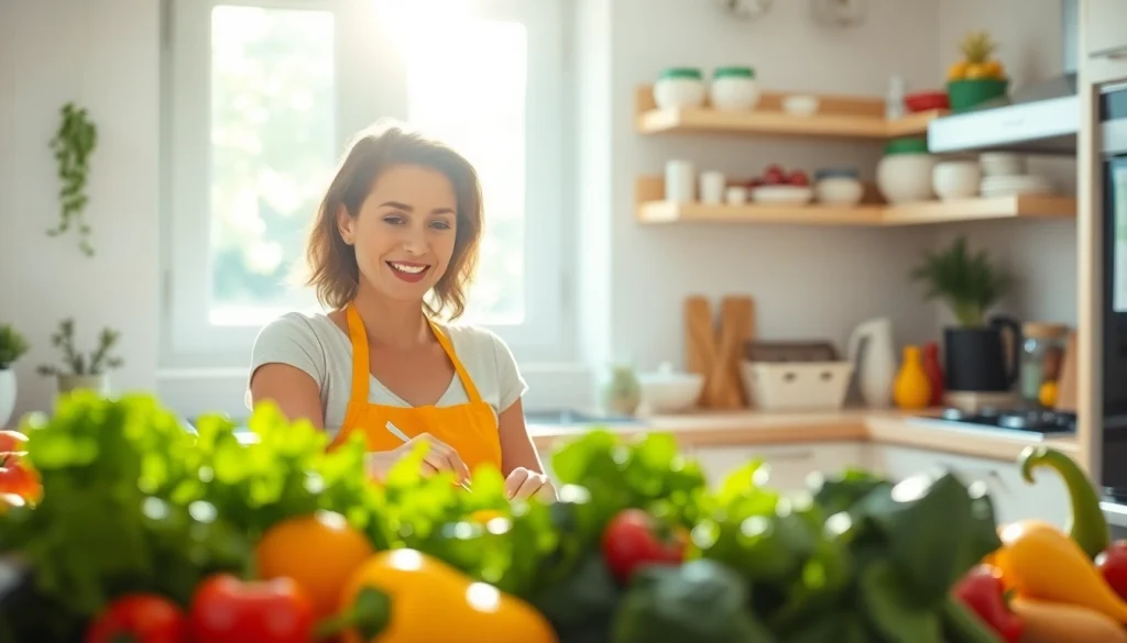 Mom cooking healthy meals with joy showcased on https://giveaways4mom.com bustling kitchen.