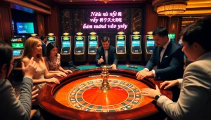 Players engaging at the roulette table in a vibrant casino, embodying the thrill of 'Nếu như vậy bám vào đây' with colorful chips and dynamic lighting.