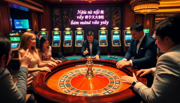 Players engaging at the roulette table in a vibrant casino, embodying the thrill of 'Nếu như vậy bám vào đây' with colorful chips and dynamic lighting.
