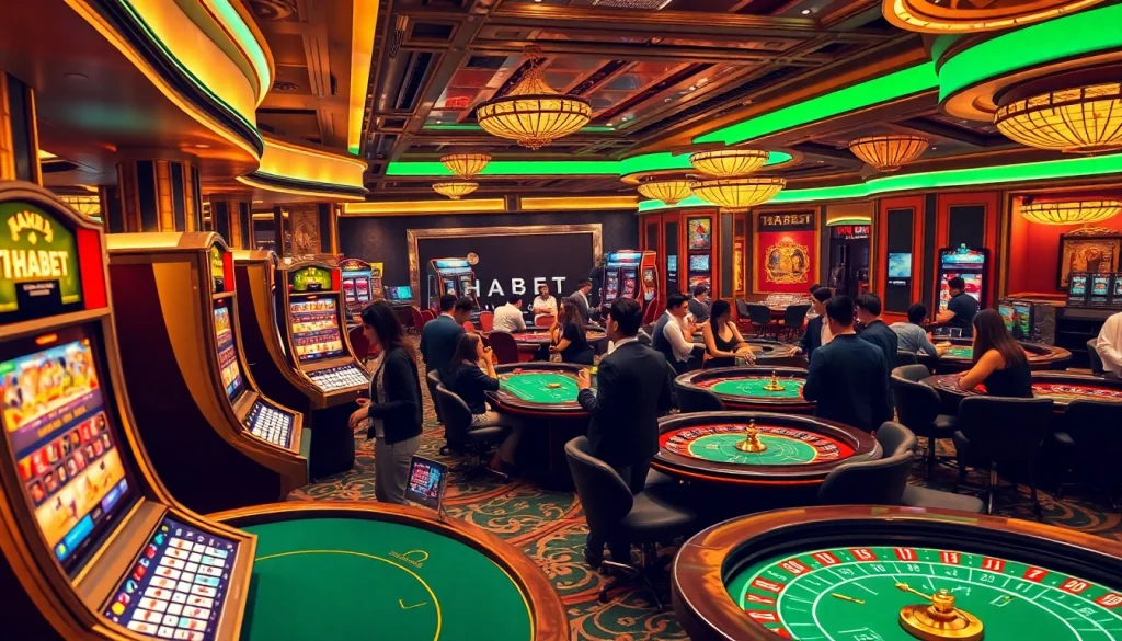Experience the excitement of THABET with lively players at luxurious gambling tables.