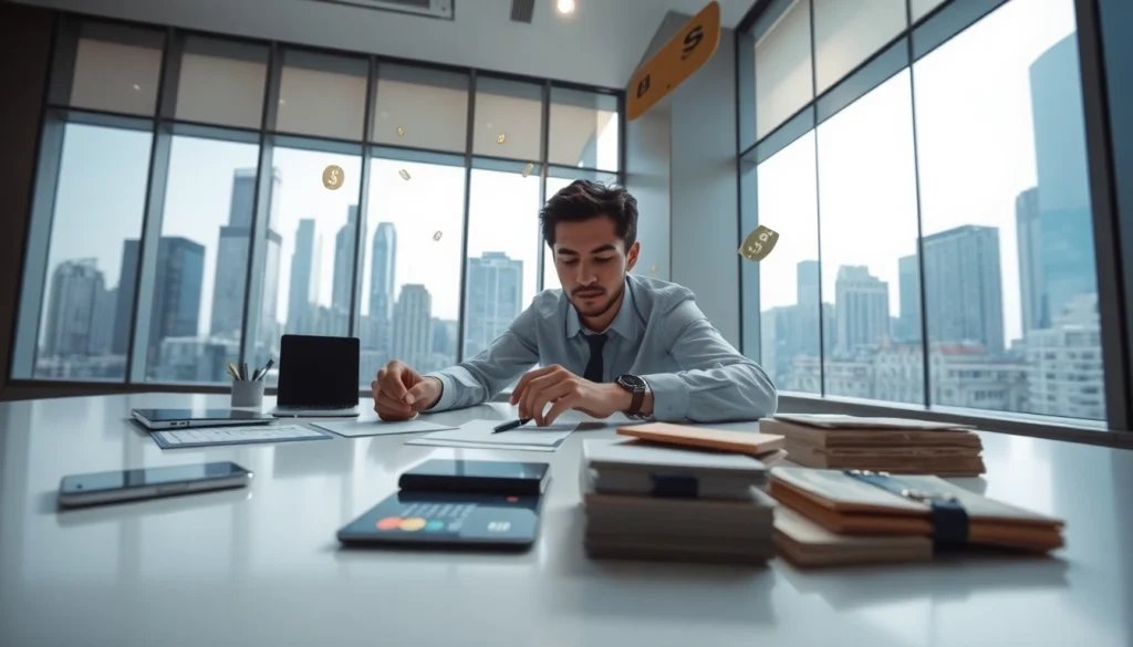 카드깡을 통한 금융 거래를 상징하는 세련된 사무실 풍경