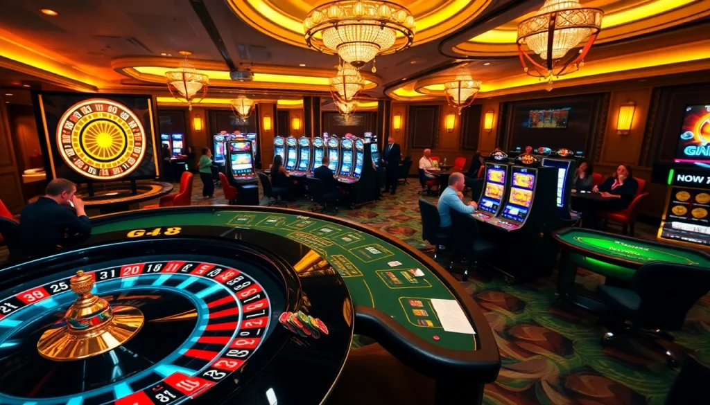 Players enjoying high-stakes games at GG88's luxurious casino environment.