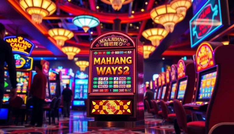 Menggambarkan mahjong ways 2 slot yang penuh warna di kasino, menarik perhatian pemain.