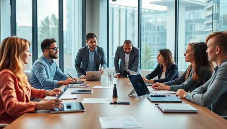 Engaging business meeting showcasing collaboration and innovation in a modern office.