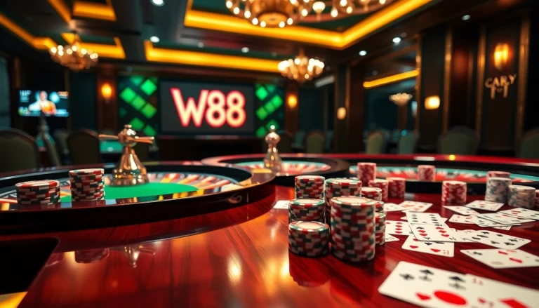 Experience the excitement of the W88 casino with dynamic poker games and vibrant roulette.