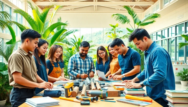 Engaged students at trade schools in Hawaii collaborating on hands-on training projects.