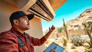 Technician servicing a scottsdale ac unit outdoors, showcasing professionalism and expertise.