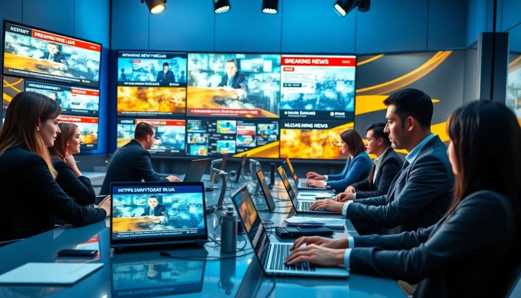 Journalists at https://sumytoday.in.ua studio working on live news coverage.