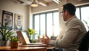 Engaging session with a business coach near me guiding a client in a modern office.