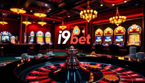 Experience the thrill at i9bet with vibrant casino gaming scenes showcasing roulette, poker, and slots.