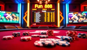 Engage in thrilling Fun88 casino games at a luxurious poker table with colorful chips.
