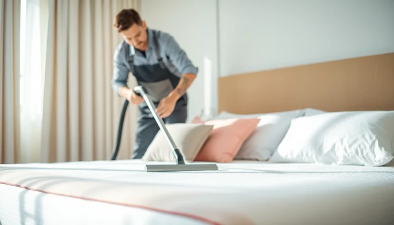 Experience expert mattress cleaning Dubai with a professional cleaning technician at work.