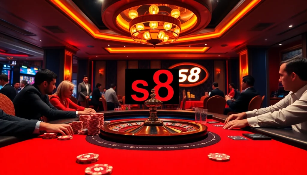 Experience the thrill of high-stakes poker at a stylish casino featuring s8 branding.