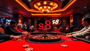 Experience the thrill of high-stakes poker at a stylish casino featuring s8 branding.