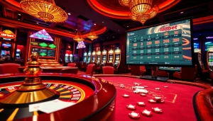 Engaging casino experience at 188bet đăng nhập with vibrant roulette wheel and poker players.