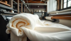 Katoenstoffen in een textielfabriek, zacht en soepel, benadrukt de kwaliteit van katoen.