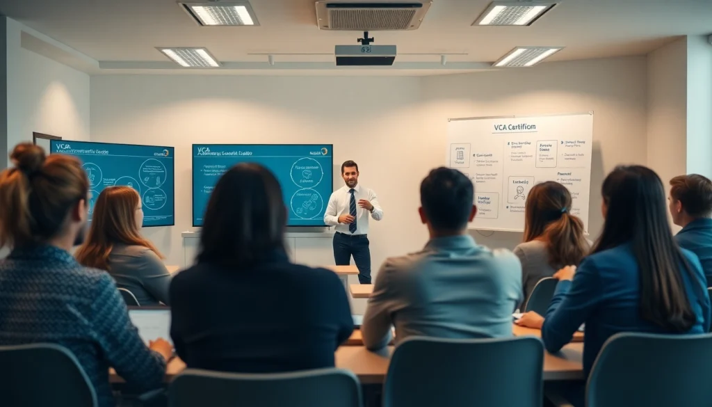 Training environment for VCA kopen certification with diverse participants engaged in learning.