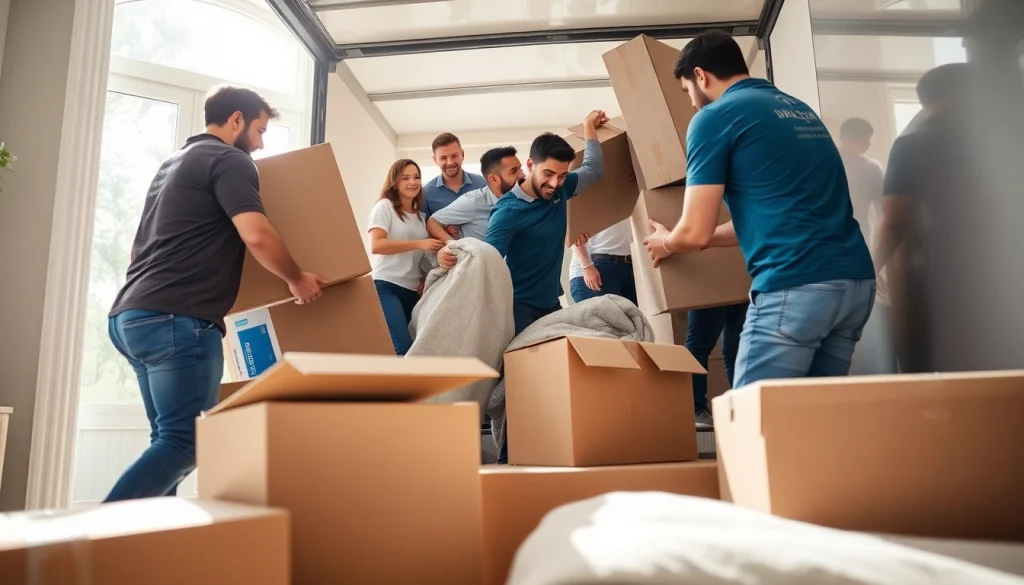 Team performing Furniture Removals Wollongong, showcasing professionalism and teamwork in a bright setting.