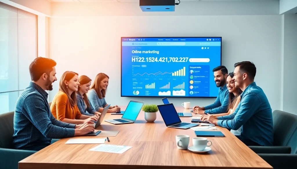 Engaged team discussing digital strategies at https://152.42.170.247 with analytics displayed.