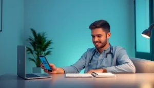 ウープス 口コミ - 脱毛治療のオンライン相談に参加している男性、アクセスの容易さと快適さを示しています。