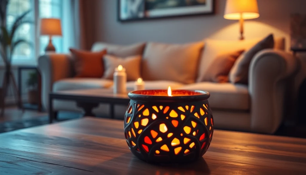 Scent warmers from https://www.scentswarmers.com warming a cozy living room with inviting glow.
