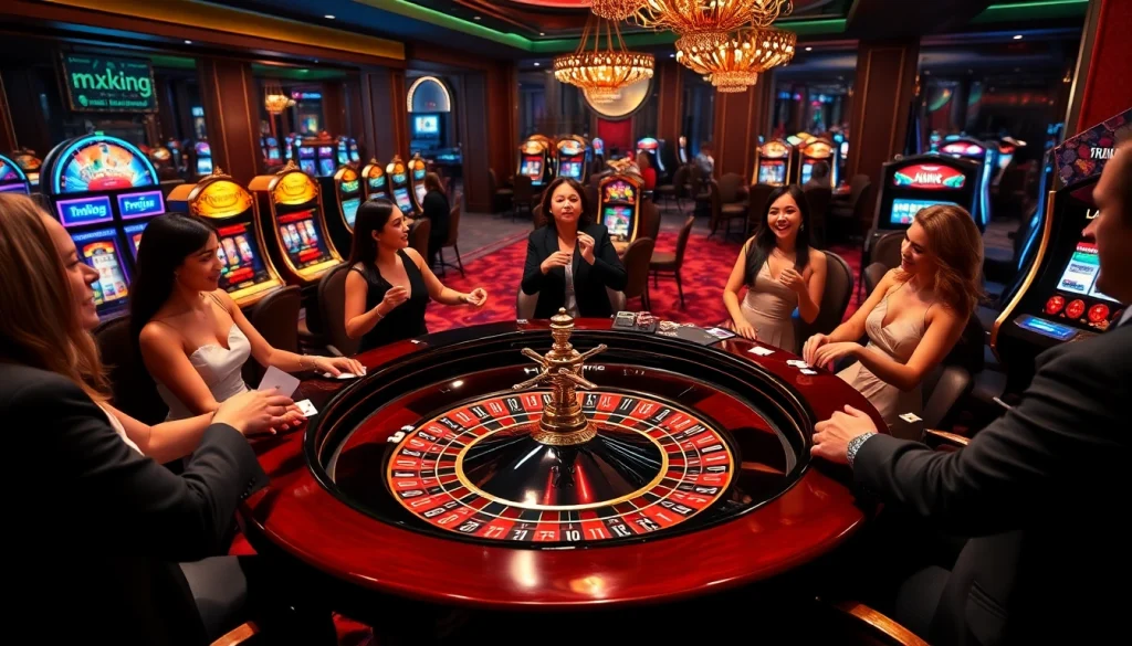 m.79king players engaging at a luxurious roulette table in an upscale casino