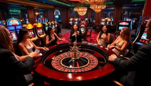 m.79king players engaging at a luxurious roulette table in an upscale casino