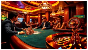 Engage in the thrilling atmosphere at https://789club.music/ with players at a luxurious poker table.