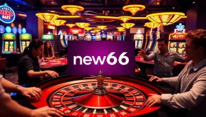 Exciting gameplay at new66 casino with roulette and poker tables, full of life and anticipation.