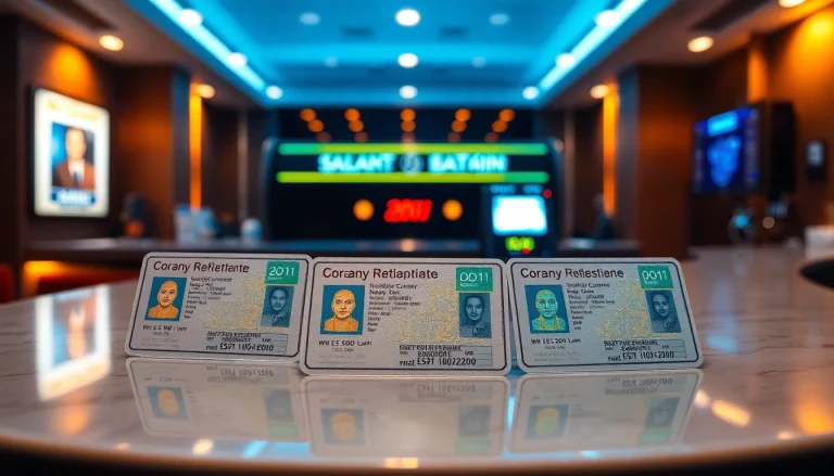 Club21 fake ids displayed on a modern counter, showcasing scannable features and holograms.