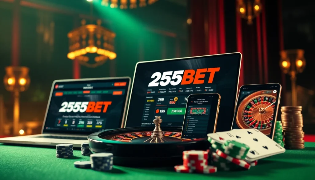 Experience the excitement of 255BET Download on various devices with a dynamic casino scene.