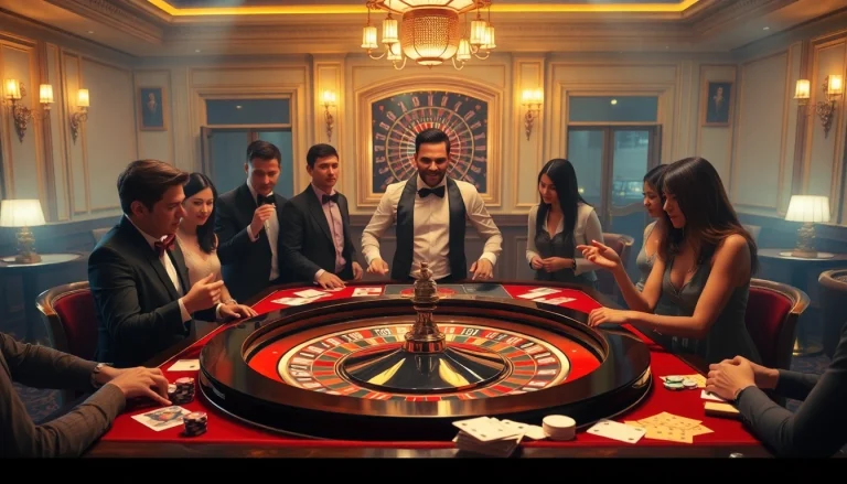 S8 casino scene showcasing players at a roulette table with vibrant chips and cards.