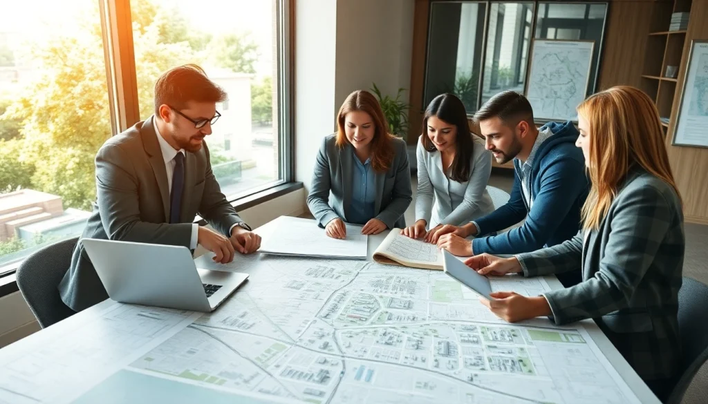 Engage with https://2020group.co.za town planners collaborating in a modern office environment, showcasing teamwork.