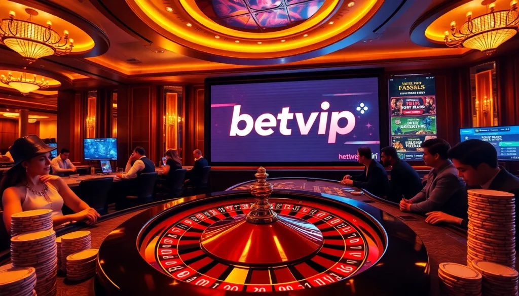 Người chơi Betvip tận hưởng trải nghiệm casino đầy hồi hộp tại bàn roulette trong một không gian sống động.