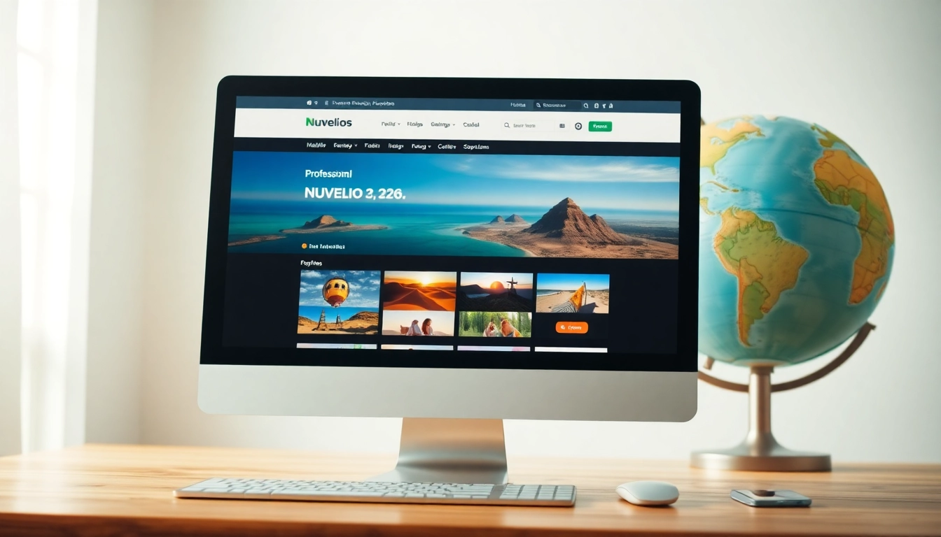 Nuvelios.org의 여행 계획 대시보드 스크린과 탐험하는 분위기의 배경 이미지