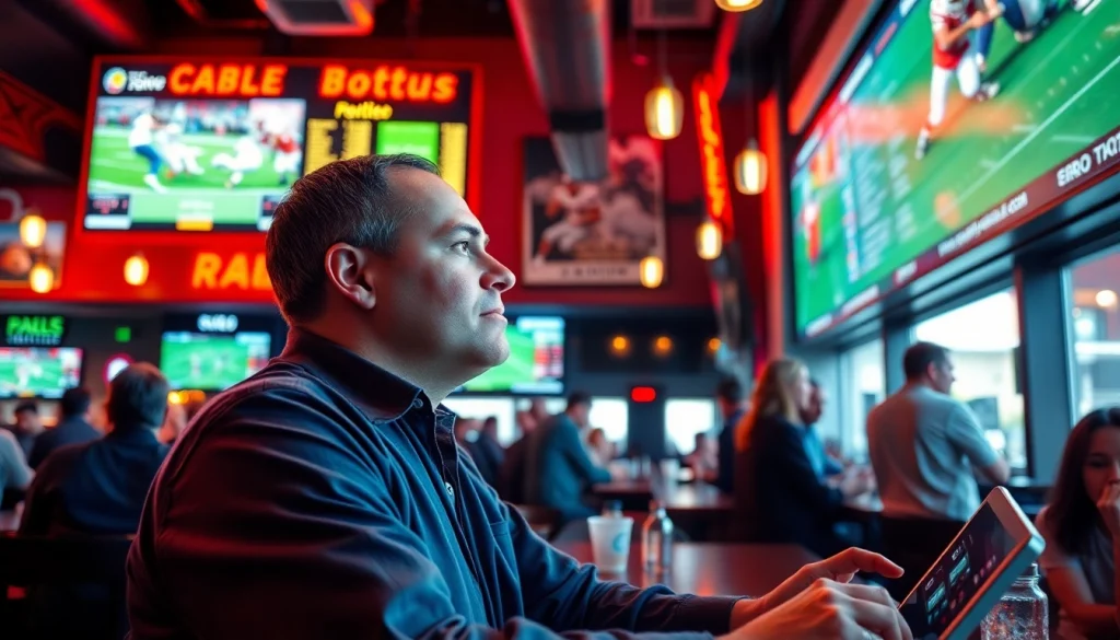 Engaged sports betting enthusiasts enjoying a lively atmosphere focused on sports betting in California.