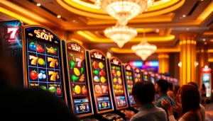 Menampilkan permainan walettoto slot yang menarik dengan mesin slot modern dan suasana kasino yang berkilauan.