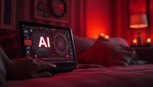 Intriguing depiction of AI technology enhancing intimate relationships in a cozy setting, embodying the essence of sex ai.