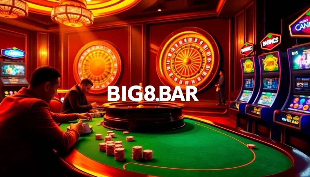 Engaging in thrilling poker action at BIG88.BAR with vibrant chips and an elegant casino atmosphere.
