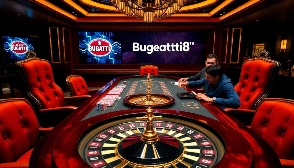 Experience the thrill at Bugatti8 with a high-stakes poker table full of action and luxury.