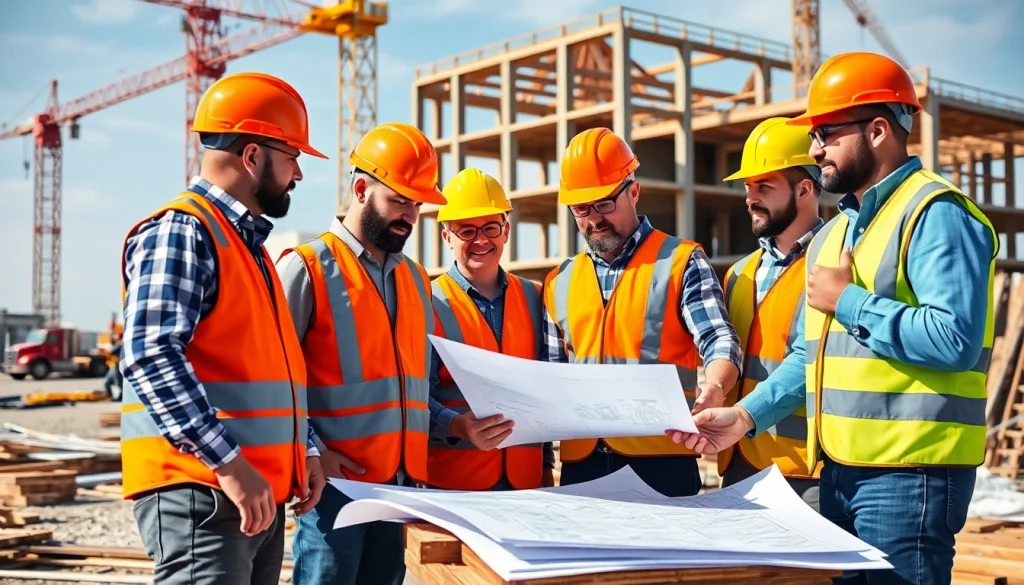 Construction workers from the construction association south carolina collaborating on a project site.