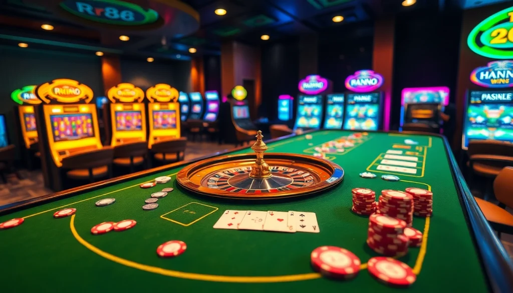 rr88 players enjoy an immersive casino experience with vibrant gaming tables and exciting games.