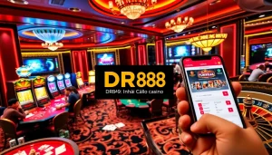 Engaging scene of players enjoying games at DR88 nhà cái casino, showcasing excitement and luxury in a vibrant casino setting.
