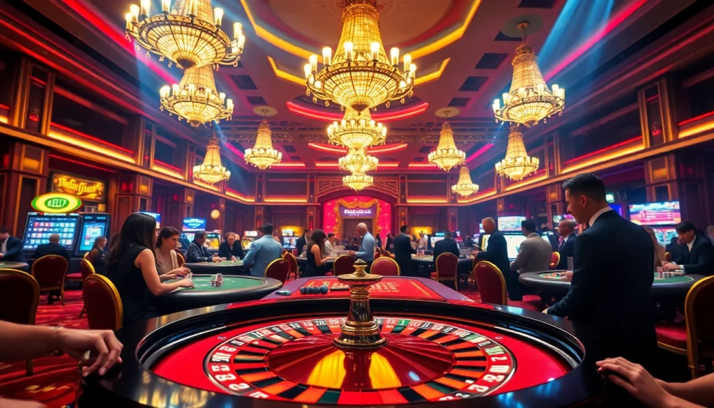 Engaging experience at https://casinodeets.com showcasing a bustling casino gaming scene with players at tables.