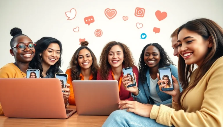 Vibrant scene of young adults using a profile picture maker to create stunning insta dp images.