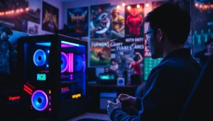 Engaging gamer immersed in a gaming setup, showcasing https://www.gamelevate.com best gaming practices.