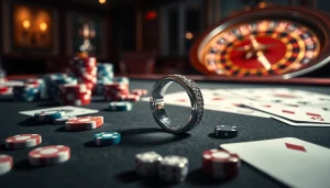 Experience elegance with an 18K platinum wedding band amidst thrilling gambling elements.