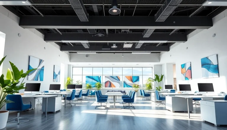 Showcasing real estate office interior with modern design and bright natural lighting.