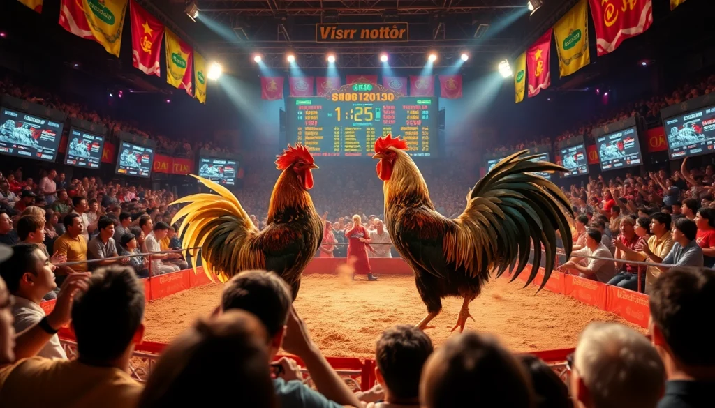 Witness the fierce competition of đá gà trực tiếp thomo in action with vibrant, dynamic scenes captivating audiences.